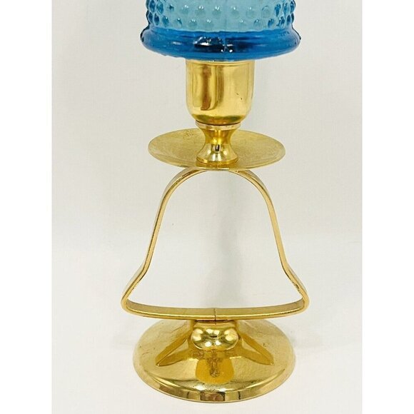 Vintage Sky Blue Hobnail Votive Candle Holder Bell Candlestick 7.5” Peg Glass - Picture 3 of 9